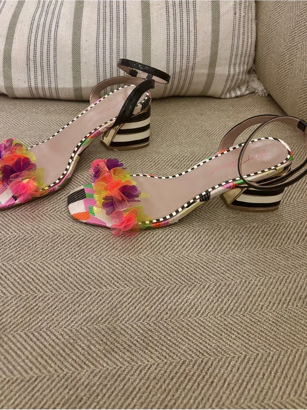 Betsey Johnson Black Strappy Heels with Multicolor Floral Accents - Picture 4 of 4